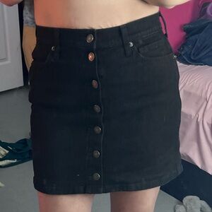 Black Button-Front Denim Mini Skirt